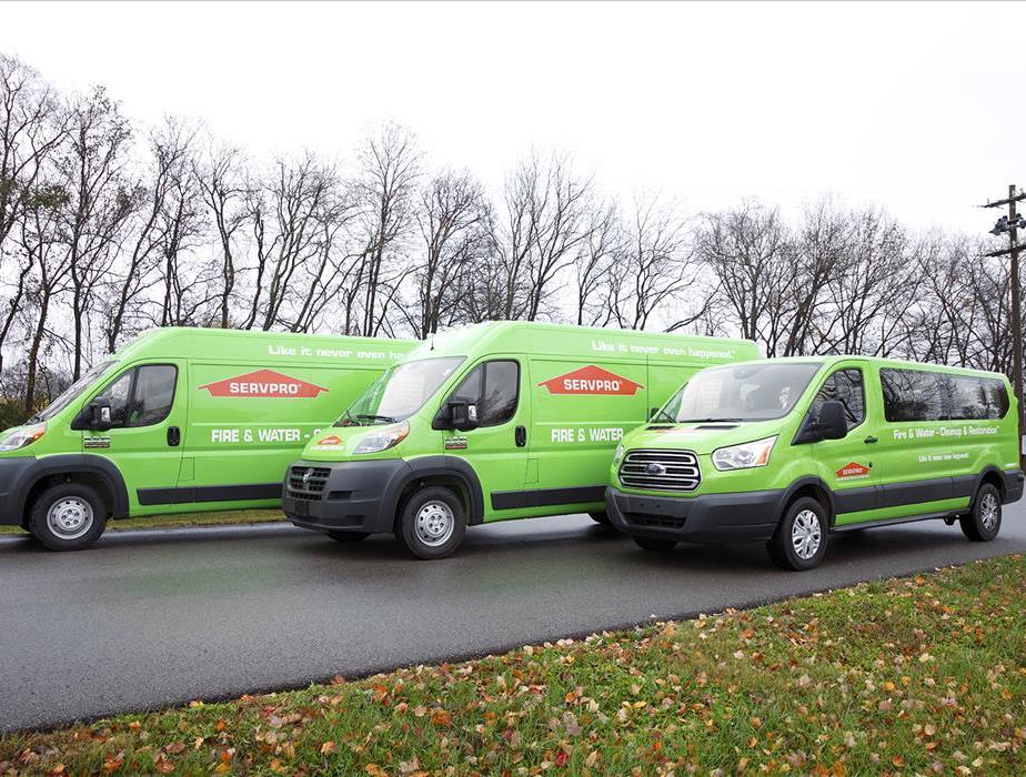 Three SERVPRO Vehicles in front of Trees